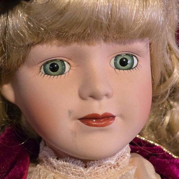 Vintage Doll with Pink Dress and Red Coat (Face Mark) - Picture 2 of 4